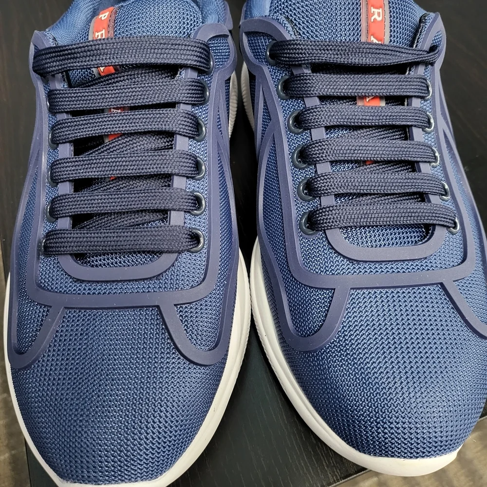 Prada Americas Cup Rubber-Trimmed Mesh Sneakers Blue/white..Size 40